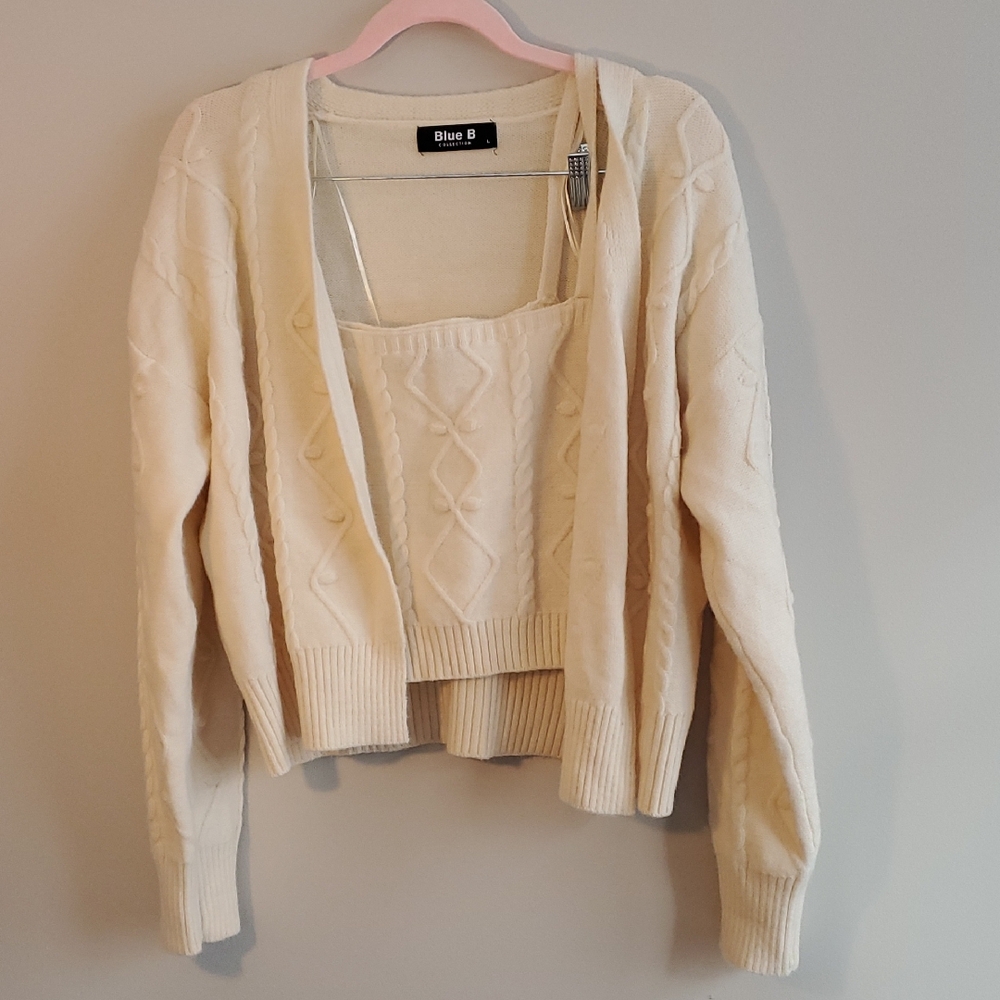 NWT SWEATER SET!  Blue B Women's Cream Cardigan And Tank Top Sweater Set